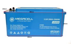 Megacell 12.8V 200Ah LiFePO4 Lityum Demir Fosfat Akü(ABS Kasa)