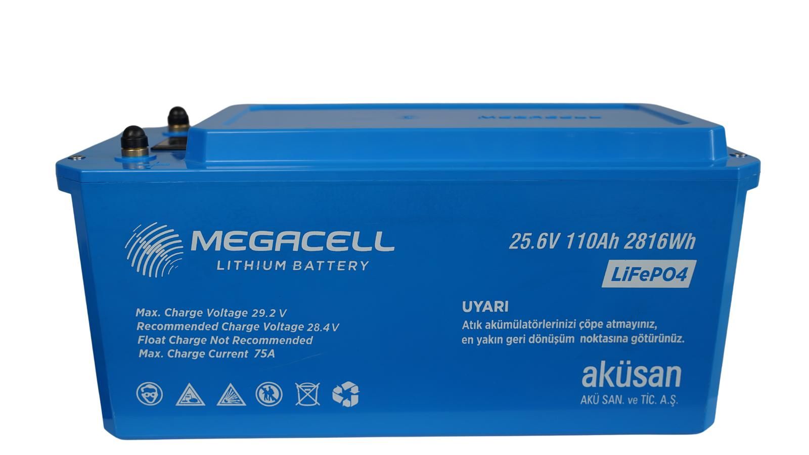 Megacell 25.6V 110Ah LiFePO4 Lityum Demir Fosfat Akü(ABS Kasa)