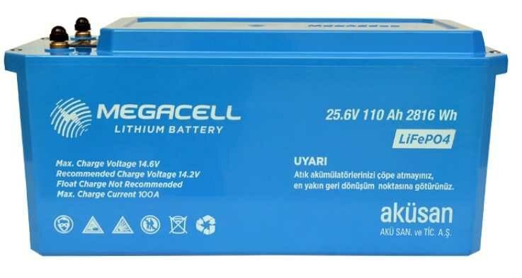 Megacell 25.6V 100Ah LiFePO4 Lityum Demir Fosfat Akü(ABS Kasa) Bluetoothlu