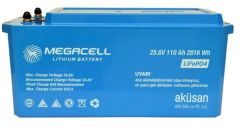 Megacell 25.6V 100Ah LiFePO4 Lityum Demir Fosfat Akü(ABS Kasa) Bluetoothlu