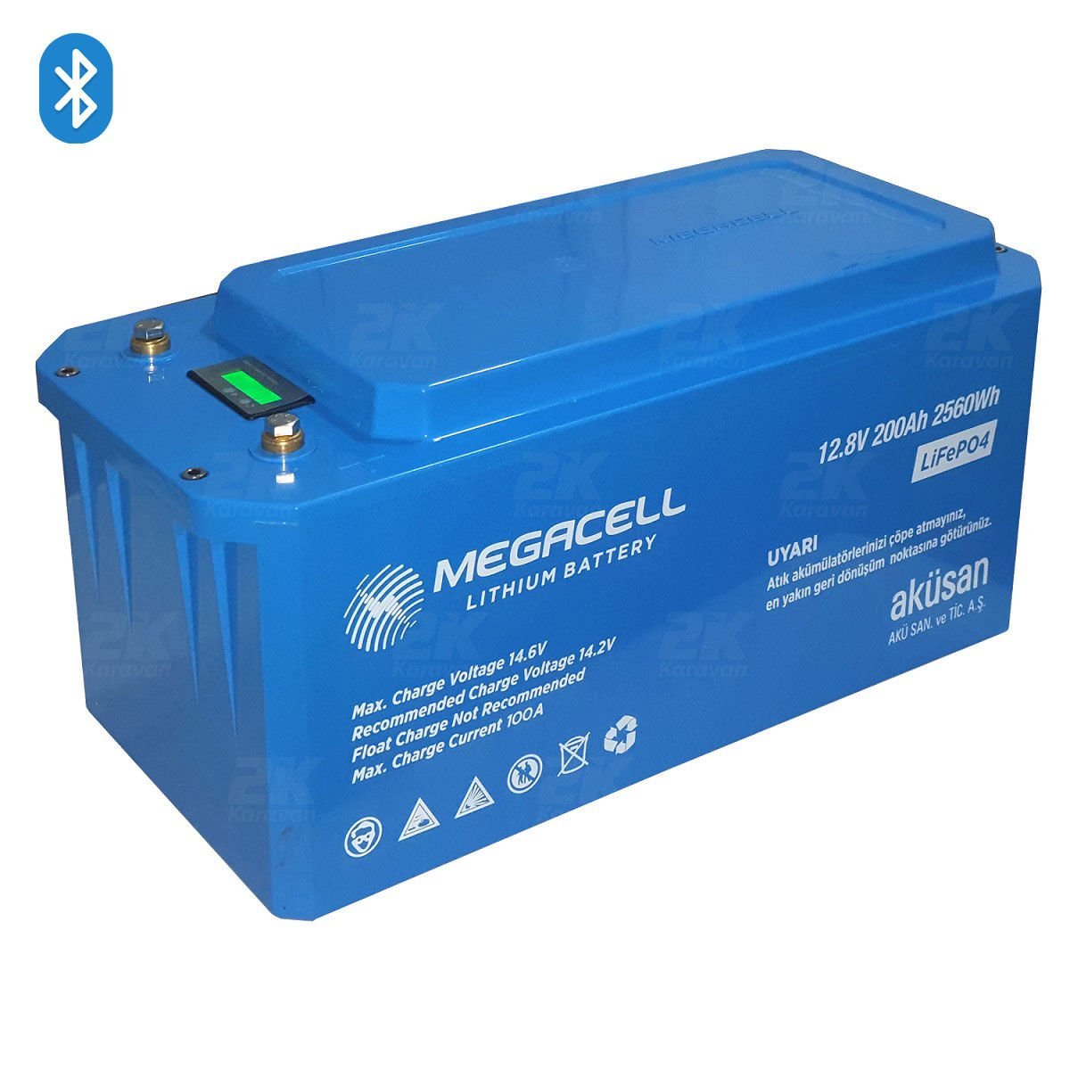 Megacell 12.8V 200Ah (Bluetooth) LiFePO4 Lityum Demir Fosfat Akü(ABS Kasa)