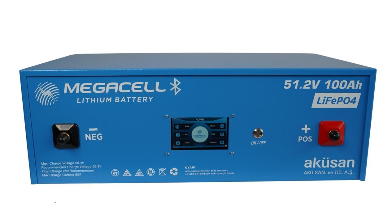 Megacell 51,2V 100Ah LiFePO4 Lityum Demir Fosfat Akü(Bluetooth)