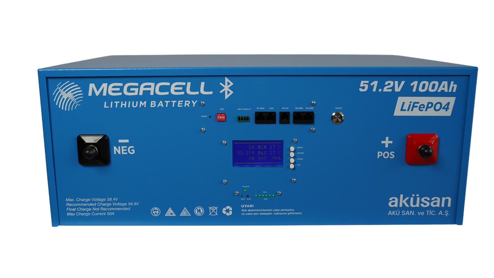 Megacell 51,2V 100Ah LiFePO4 Lityum Demir Fosfat Akü(SMART/Haberleşmeli)