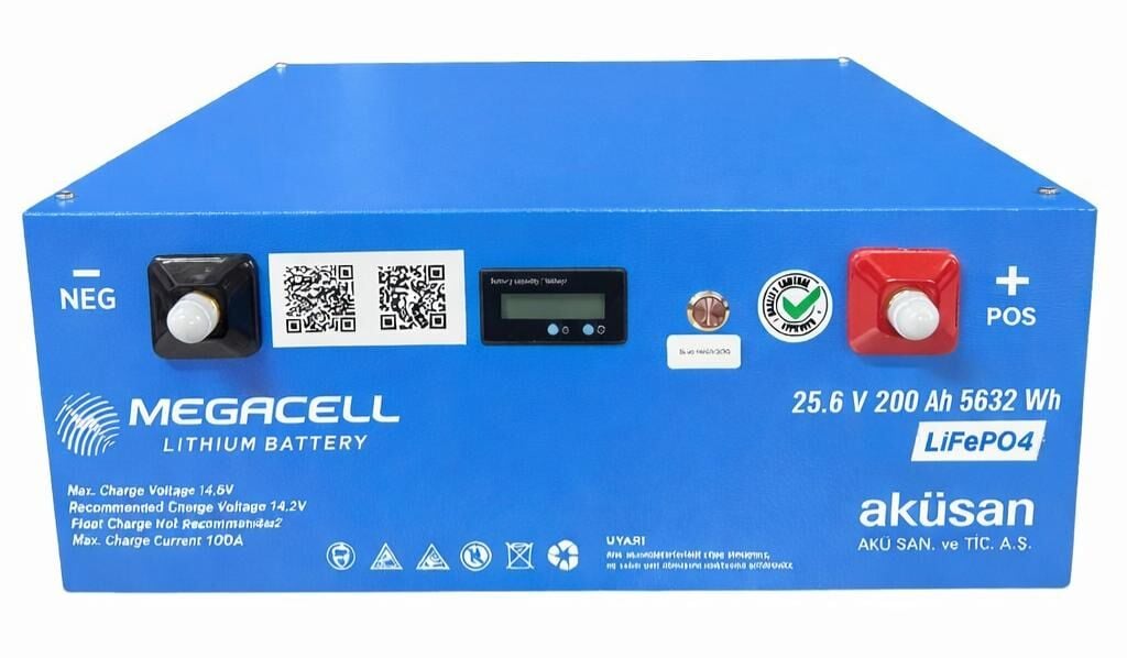Megacell 25.6V 200Ah LiFePO4 Lityum Demir Fosfat Akü (Dikey-Bluetoothlu)